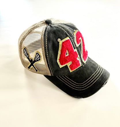 Custom Lacrosse Mom Trucker Hat with Number Patch