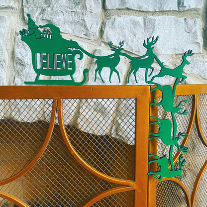 Santa Sleigh Door Corner Sign | Christmas Corner Decor | Holiday Wall Decor with Reindeer