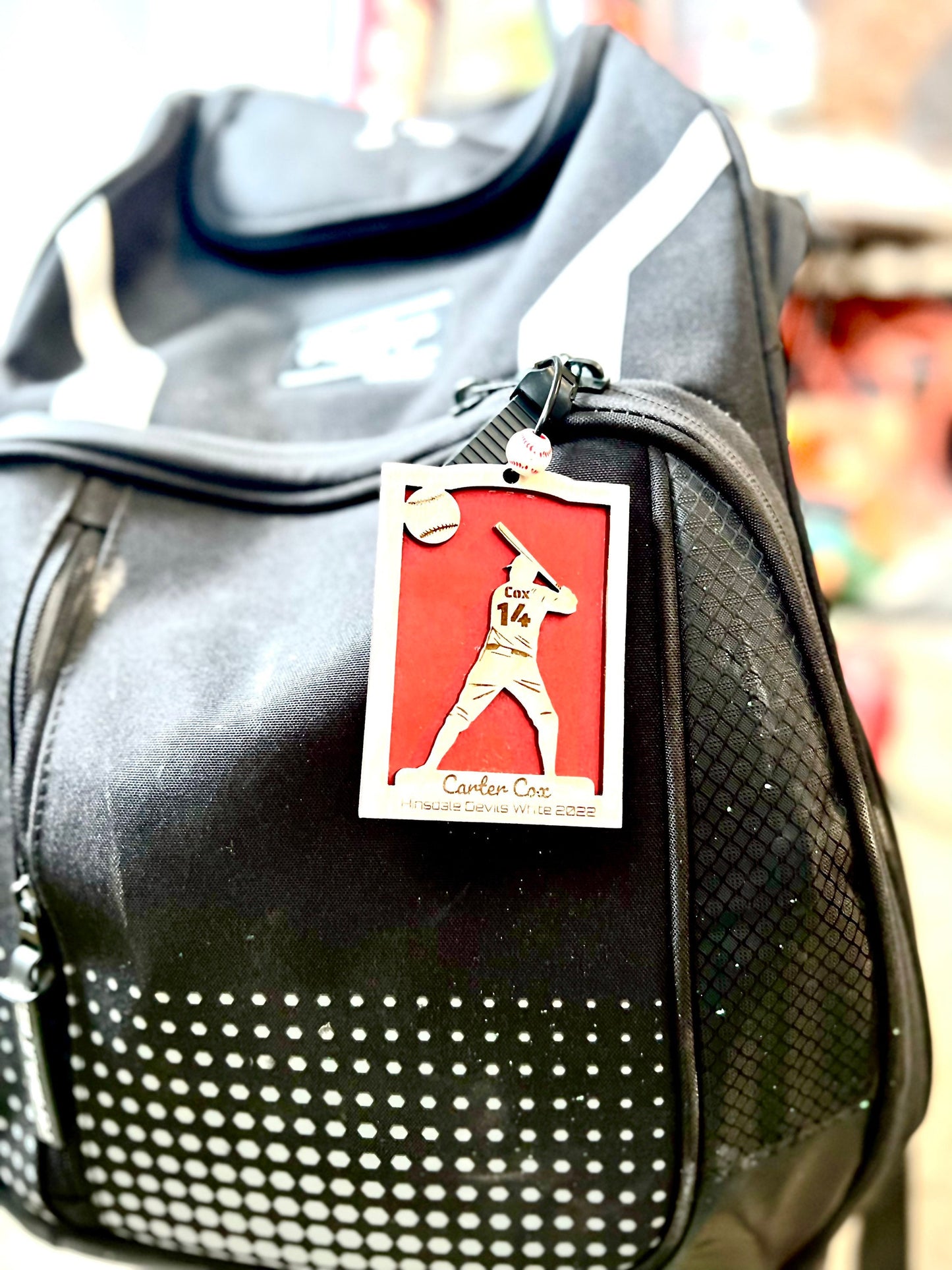 Personalized Baseball Keychain – Custom Player Name & Number Wood