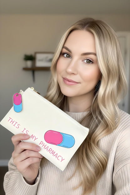 “This Is My Pharmacy” Makeup Bag – Funny Pill Organizer Pouch
