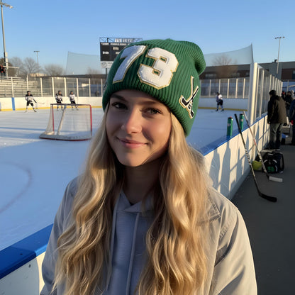 Custom Hockey Mom Slouchy Beanie with Number Patch