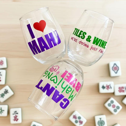 Mahjong Wine Glass | Funny Mahjong Gift for Women | Game Night Wine Glass