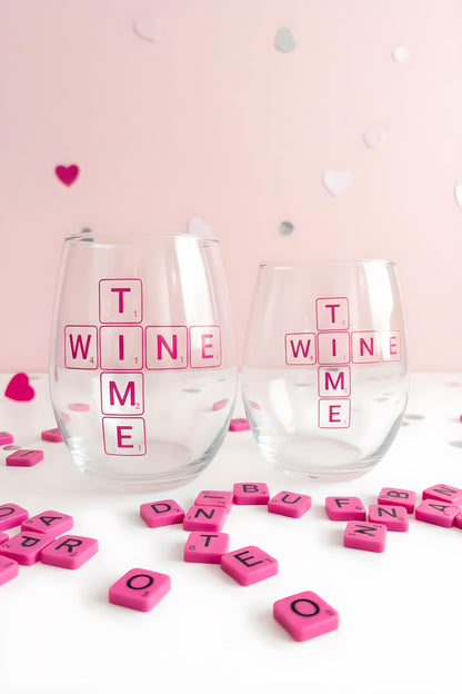 Wine Time Glass | Scrabble Style Wine Glass | Funny Wine Lover Gift