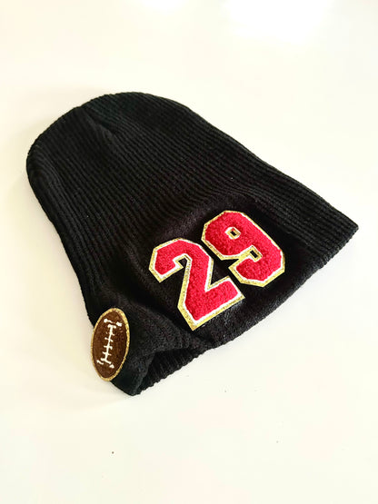 Custom Football Mom Slouchy Beanie with Number Patch