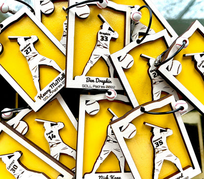 Personalized Baseball Keychain – Custom Player Name & Number Wood
