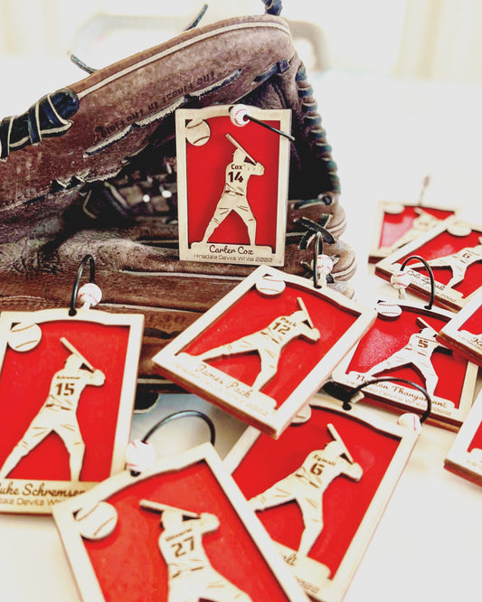 Personalized Baseball Keychain – Custom Player Name & Number Wood