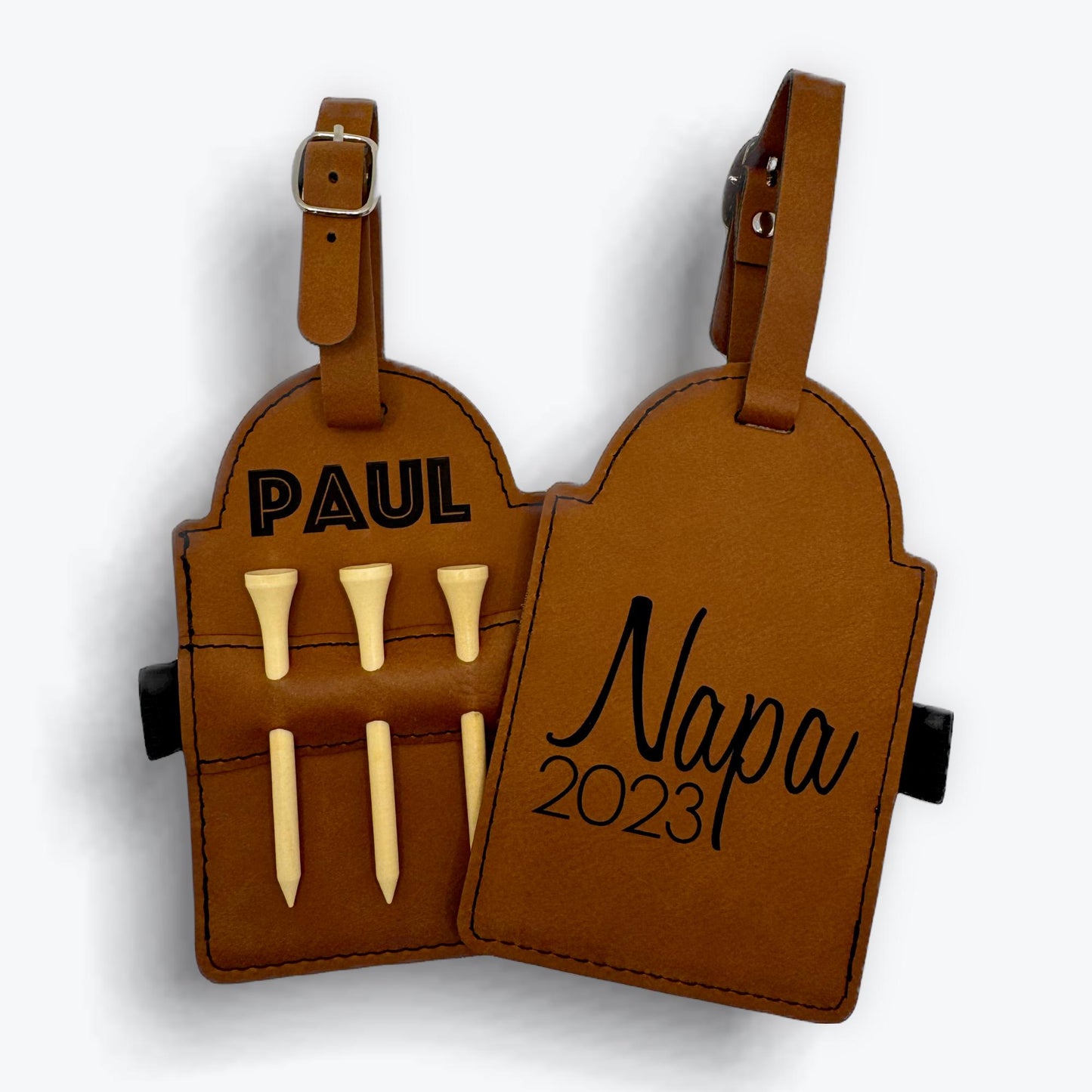 Personalized Golf Bag Tag with Tees | Custom Engraved Leather Golf Tag | Golf Gift