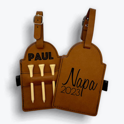 Personalized Golf Bag Tag with Tees | Custom Engraved Leather Golf Tag | Golf Gift