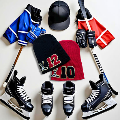 Custom Hockey Mom Slouchy Beanie with Number Patch