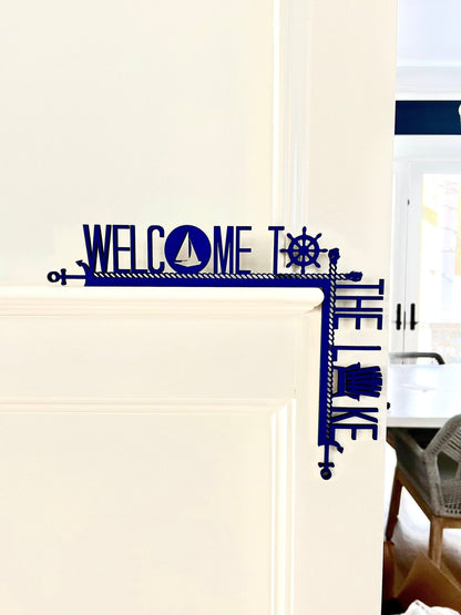 Welcome to the Lake Door Corner Sign | Lake House Decor | Nautical Wall Decor