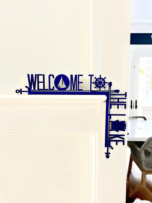 Welcome to the Lake Door Corner Sign | Lake House Decor | Nautical Wall Decor