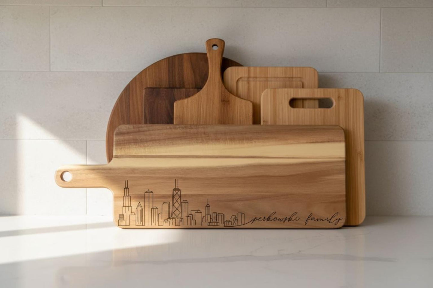 Custom Skyline Cutting Board | Personalized City Engraved Board | Realtor Closing Gift