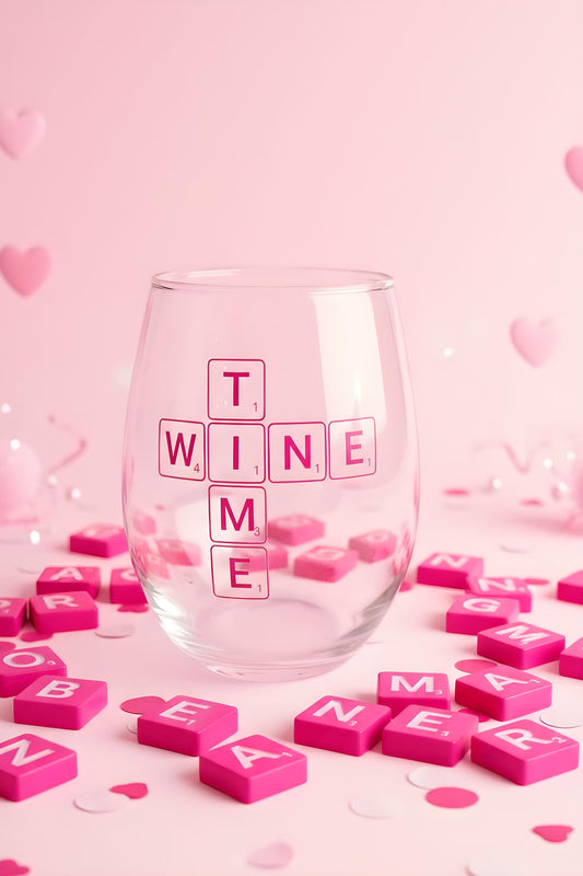 Wine Time Glass | Scrabble Style Wine Glass | Funny Wine Lover Gift
