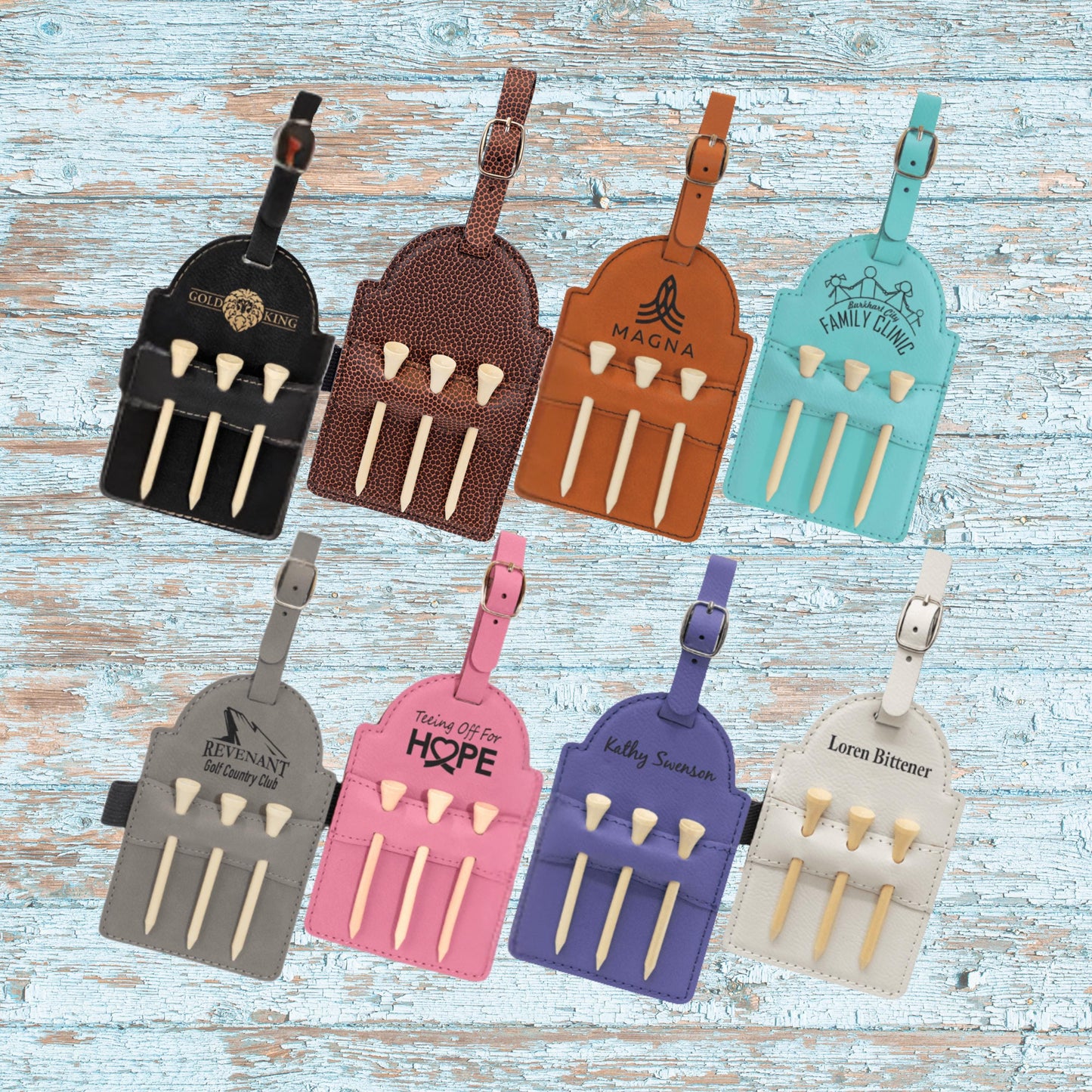 Personalized Golf Bag Tag with Tees | Custom Engraved Leather Golf Tag | Golf Gift