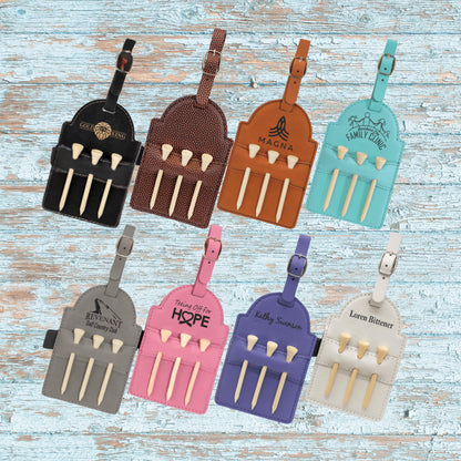 Personalized Golf Bag Tag with Tees | Custom Engraved Leather Golf Tag | Golf Gift