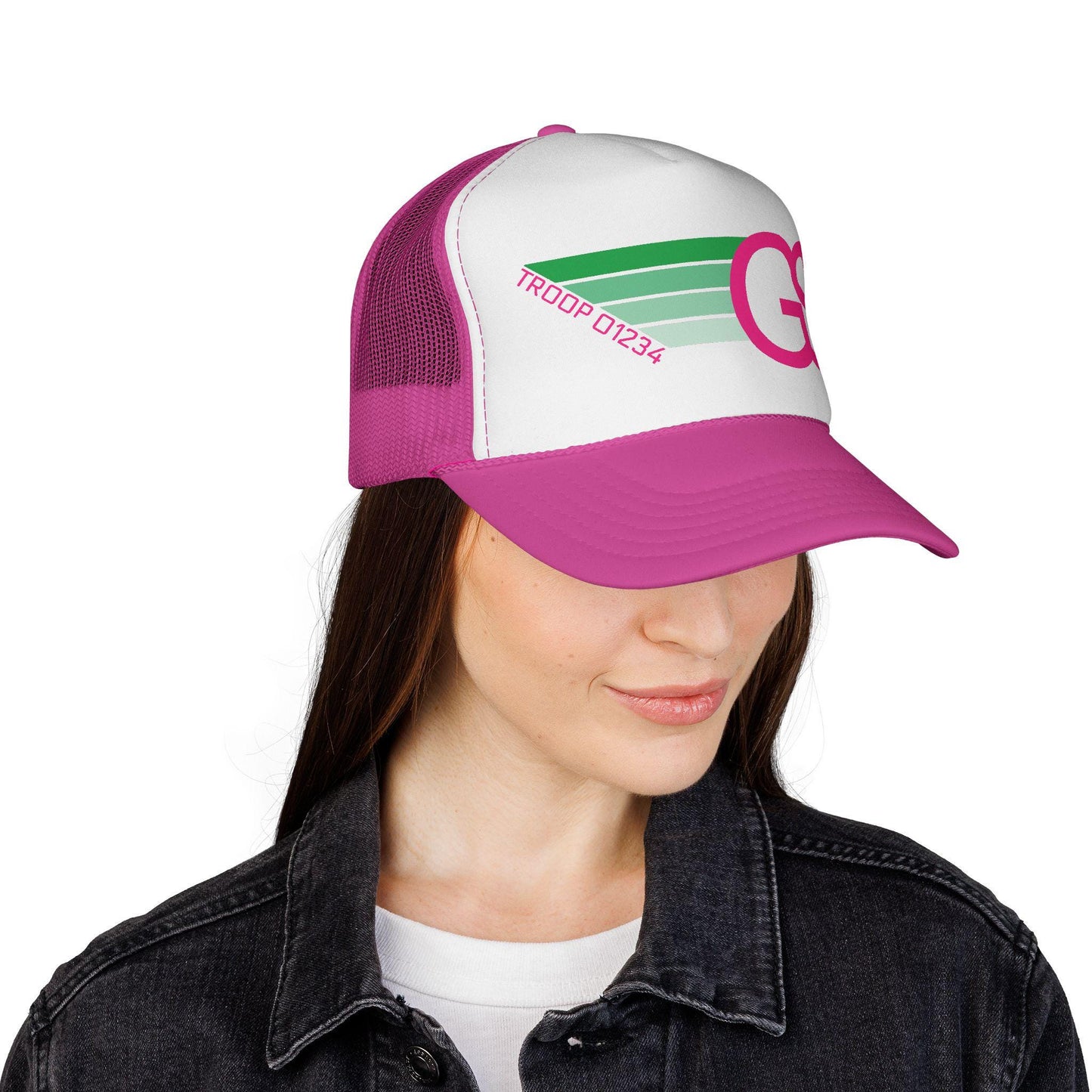 Personalized Girl Scout Troop Trucker Hat – Retro Rainbow Design