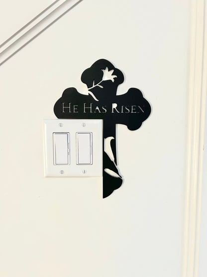 He Has Risen Cross Door Corner Sign | Easter Lily Decor | Christian Wall Decor