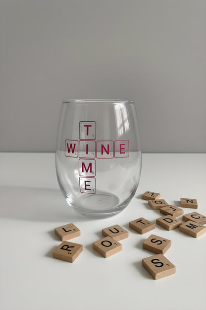 Wine Time Glass | Scrabble Style Wine Glass | Funny Wine Lover Gift