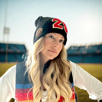 Custom Football Mom Slouchy Beanie with Number Patch
