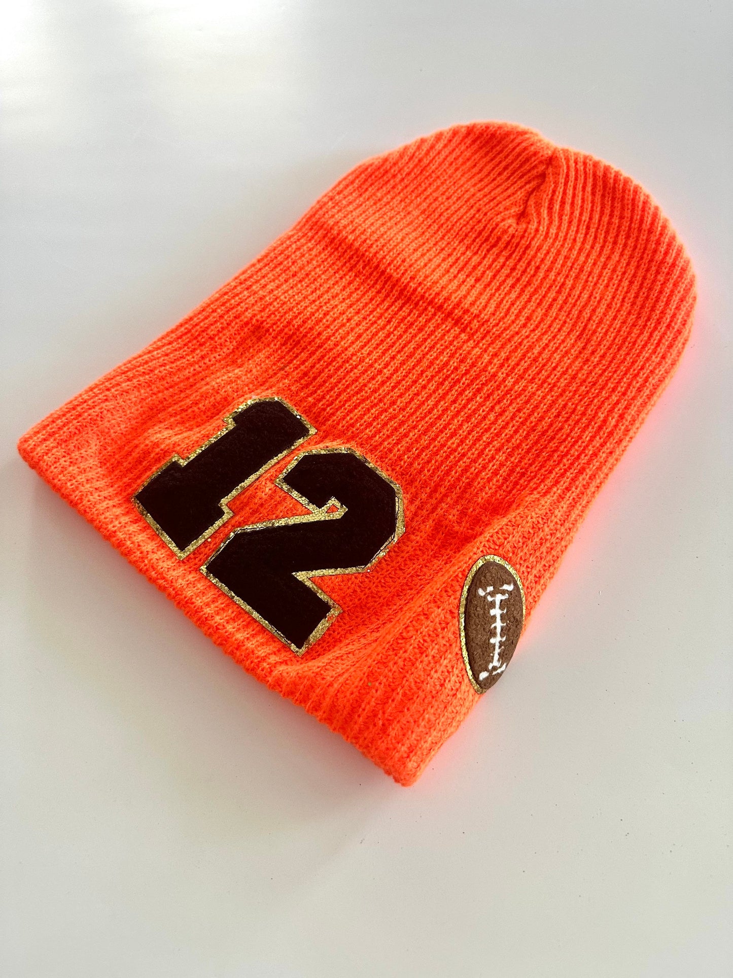 Personalized Football Mom Slouchy Beanie with Number Patch