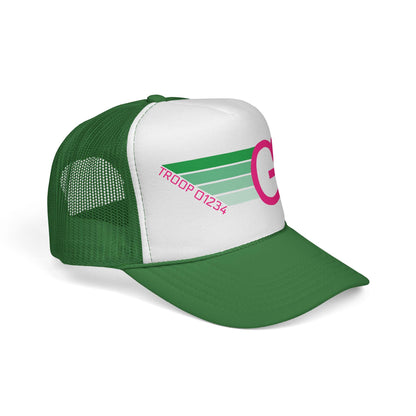 Personalized Girl Scout Troop Trucker Hat – Retro Rainbow Design