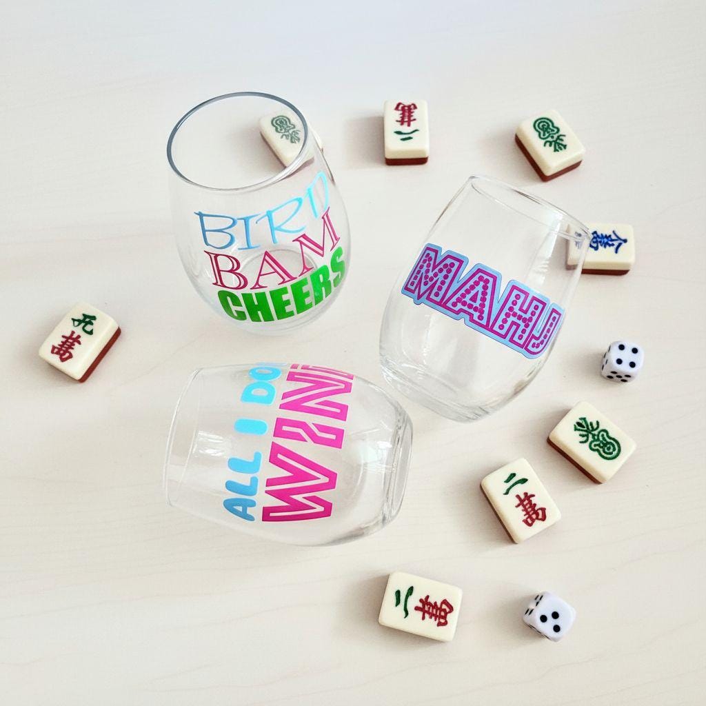 Mahjong Wine Glass | Funny Mahjong Gift for Women | Game Night Wine Glass